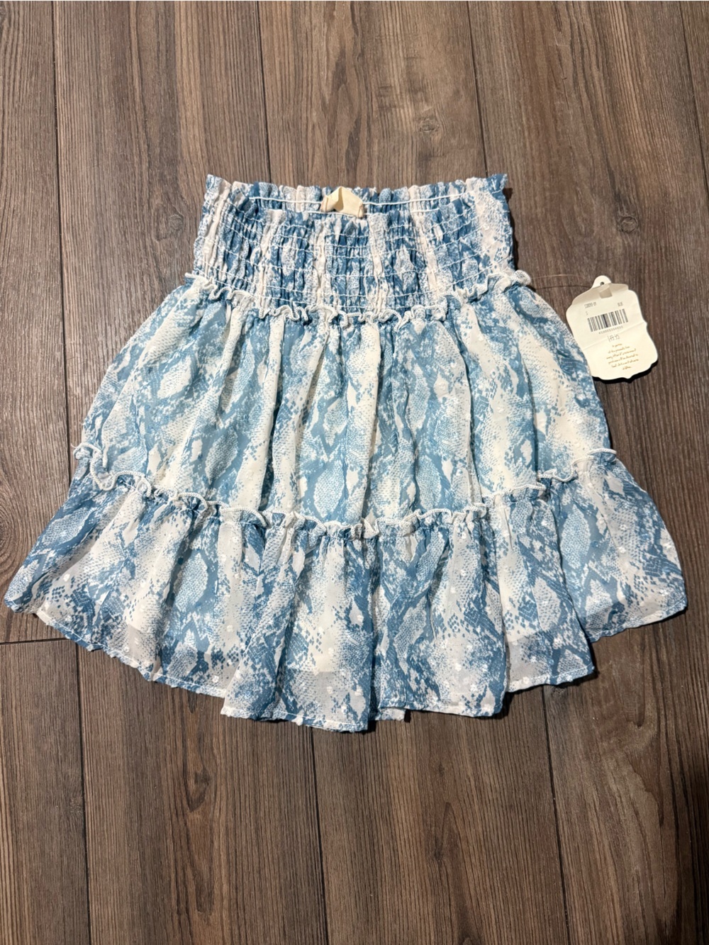 Altar’d State Blue Snake Print Smocked Mini Skirt Boho Ruffle Women’s Small NWT